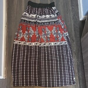 Elegant A-Line Skirt - Red and Black Pattern